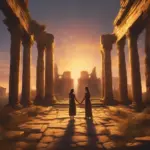 Couple exploring ancient ruins