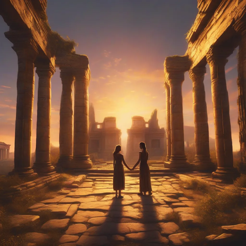 Couple exploring ancient ruins