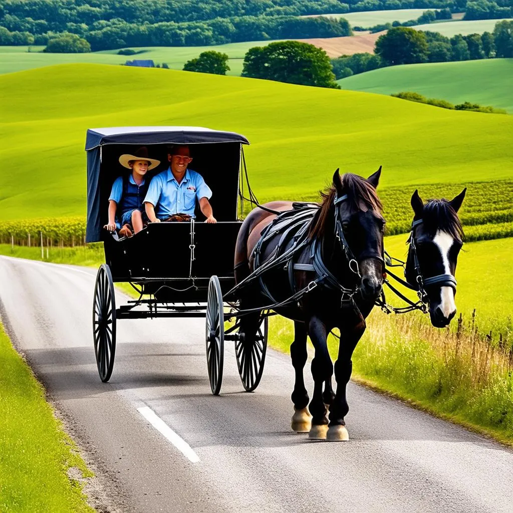 Amish Buggy on Country Road