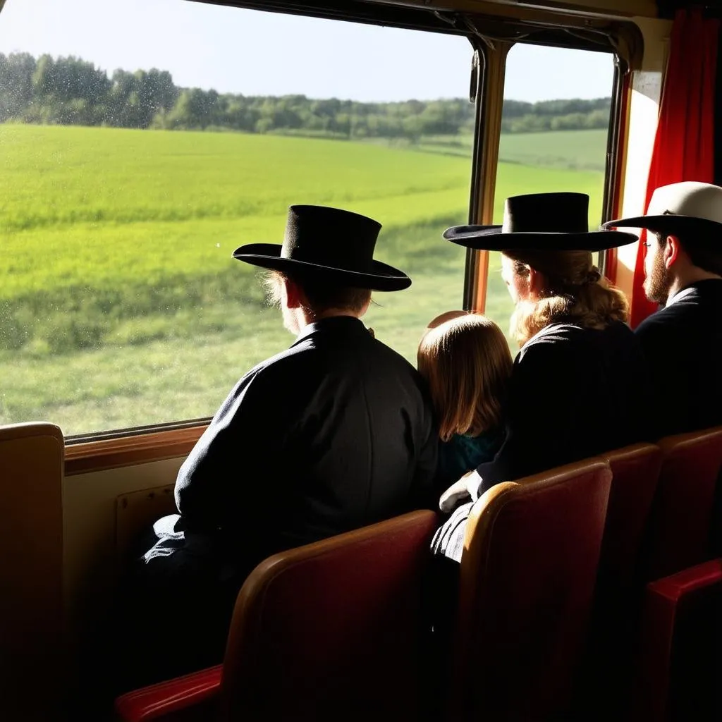 Amish Family Traveling by Train