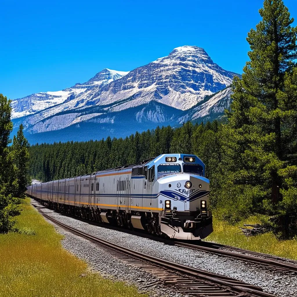 Amtrak Empire Builder Train Traversing Glacier National Park