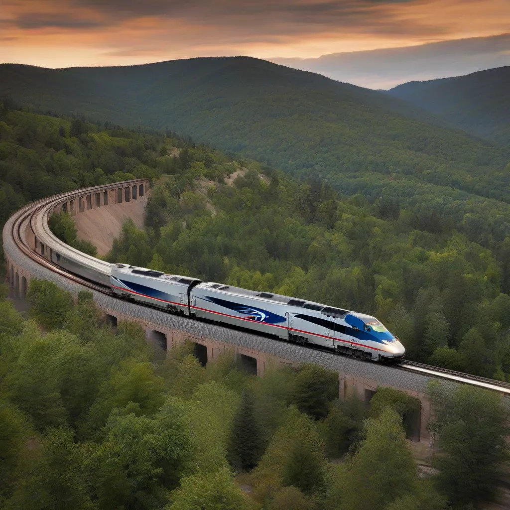 Amtrak train speeding along the tracks