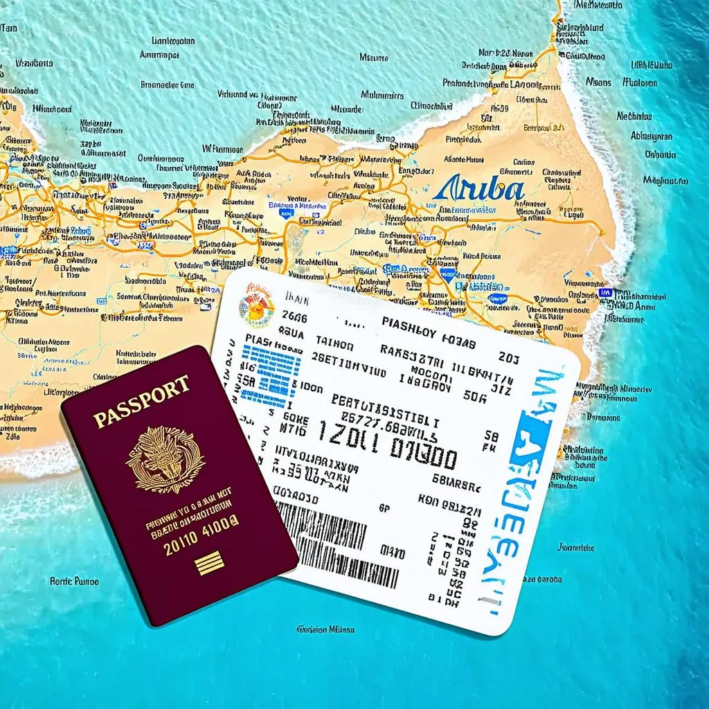 Passport and Boarding Pass on an Aruba Map