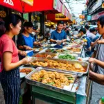 Bustling Street Food Scene in Bangkok