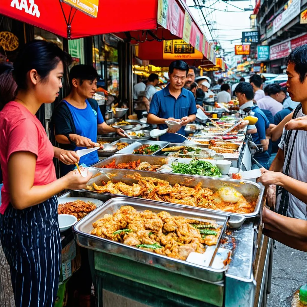 Bustling Street Food Scene in Bangkok