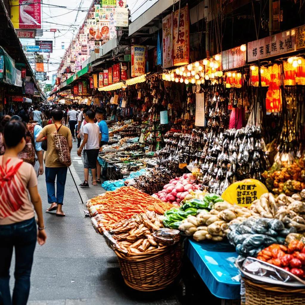 Crowded street market in Bangkok