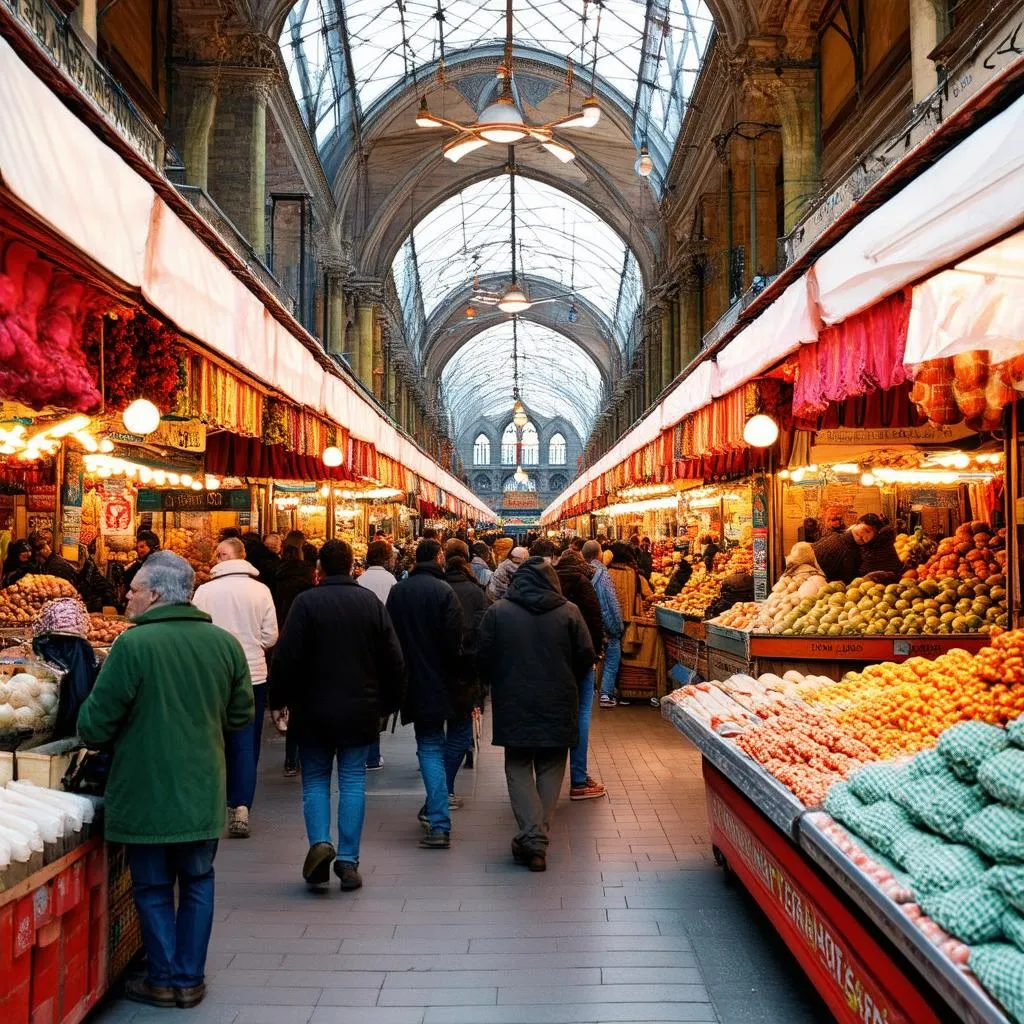 The vibrant colours and bustling atmosphere of Bessarabsky Market