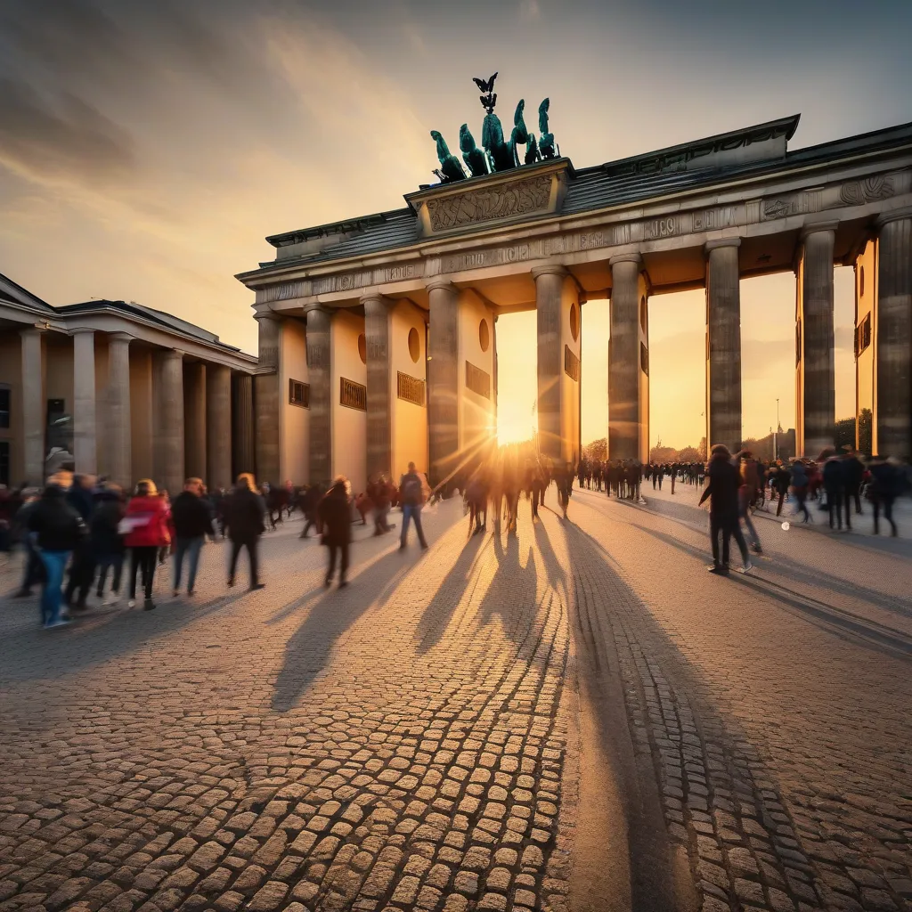 Tourists gather in front of the Brandenburg Gate