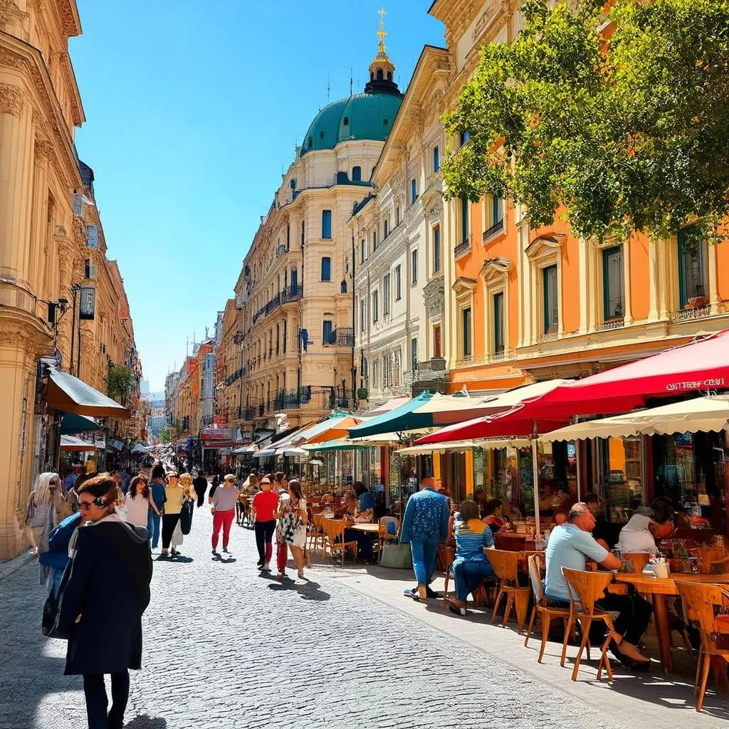 Tourists enjoying a sunny day in Budapest