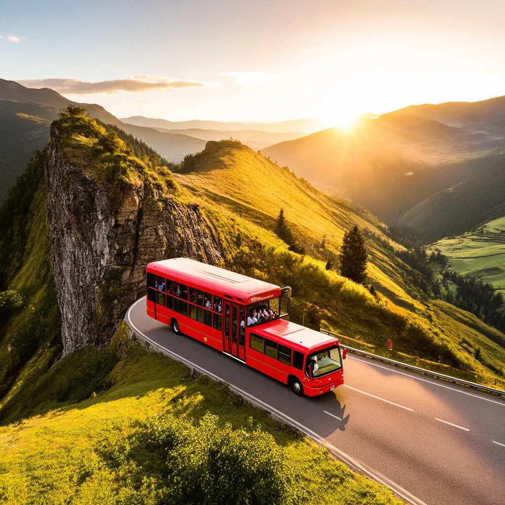 Scenic bus journey on a winding mountain road