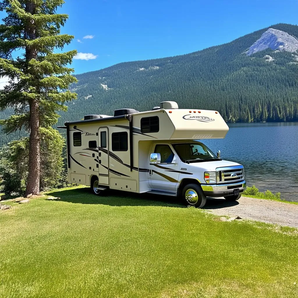 Scenic Campsite with a Class A RV