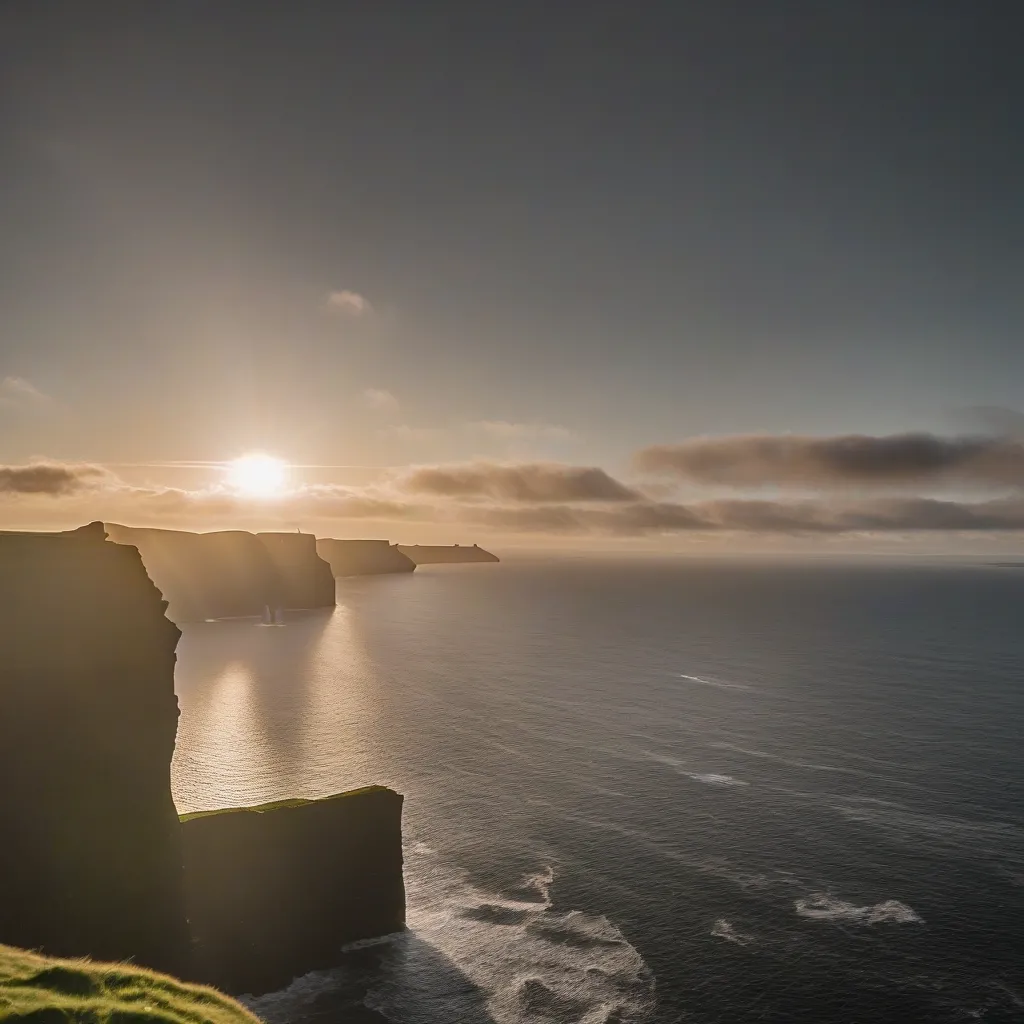 Beautiful sunset over the Cliffs of Moher