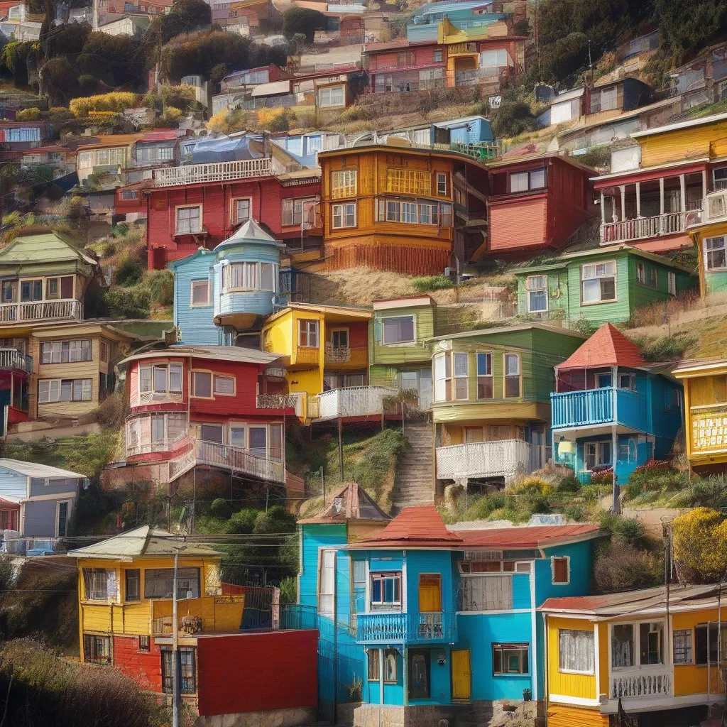 Colorful houses on hills in Valparaiso, Chile.