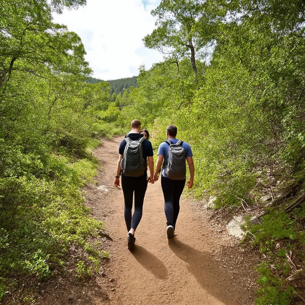 Couple hiking on a trail in Travelers Rest