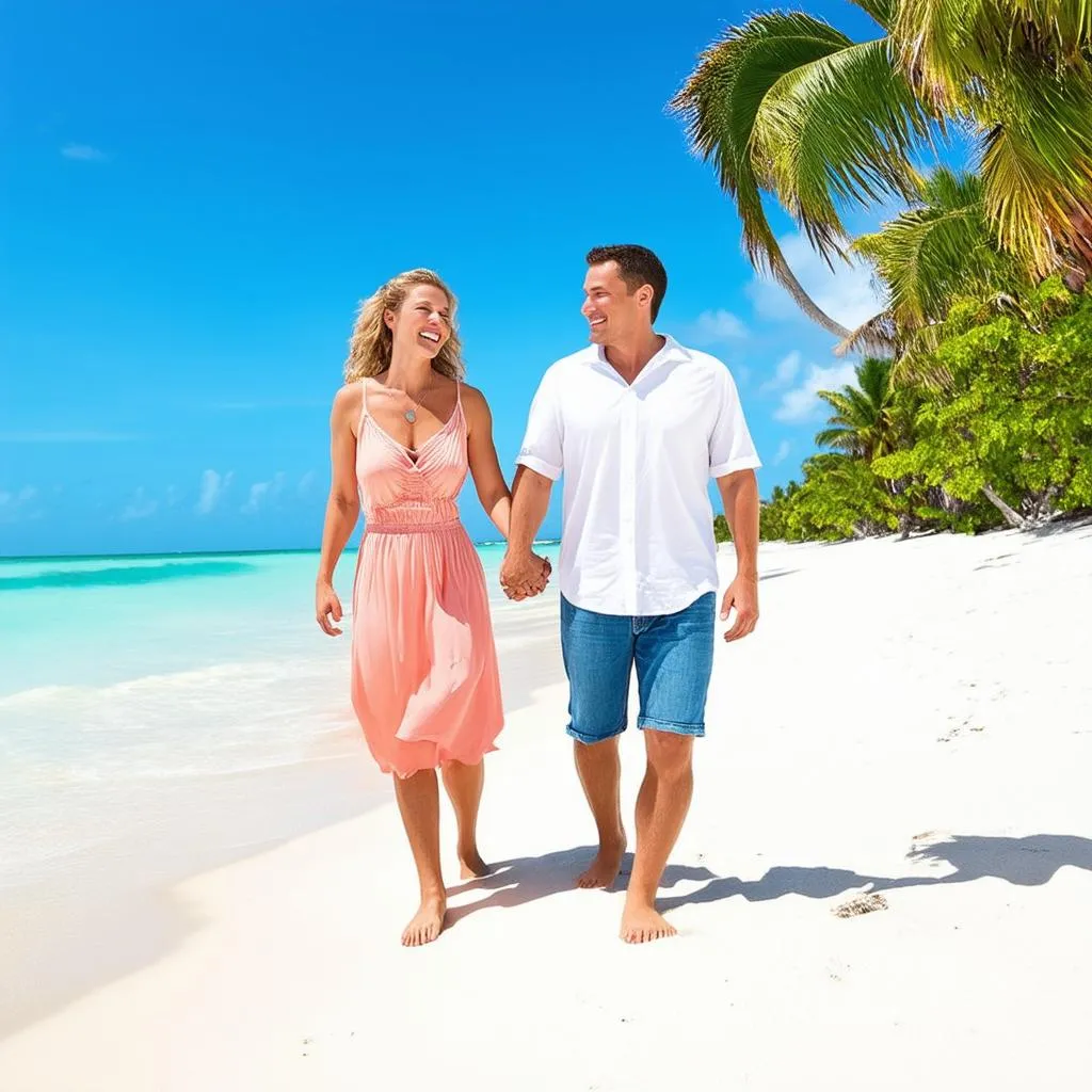 Couple relaxing on a beach, enjoying their vacation planned by a AAA travel agent