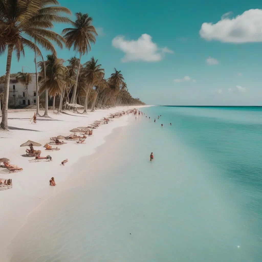 A pristine beach in Cuba, with turquoise water and white sand.