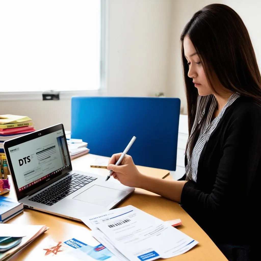 Woman at Desk Completing Forms