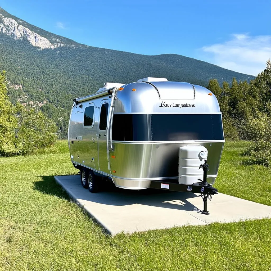 Destination Trailer Parked in the Mountains