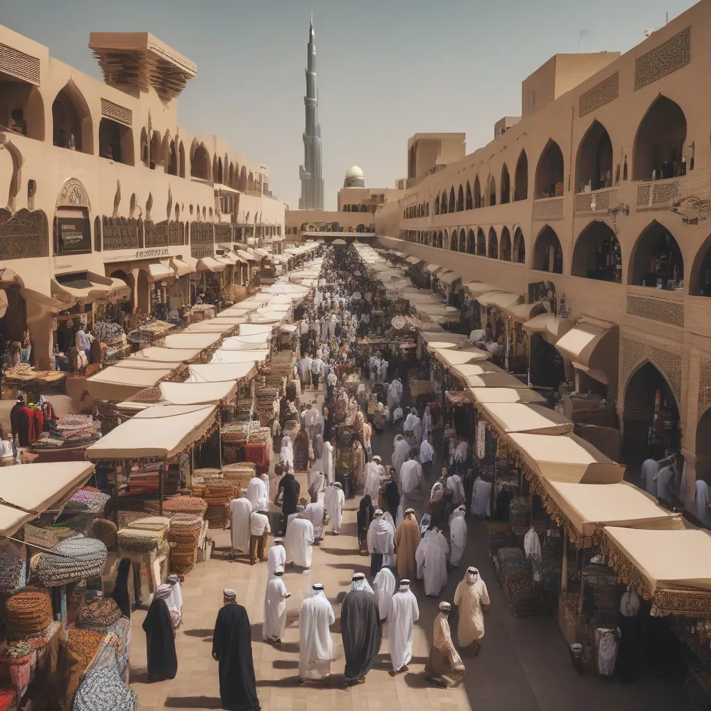 Tourists shopping in a traditional Dubai Souk