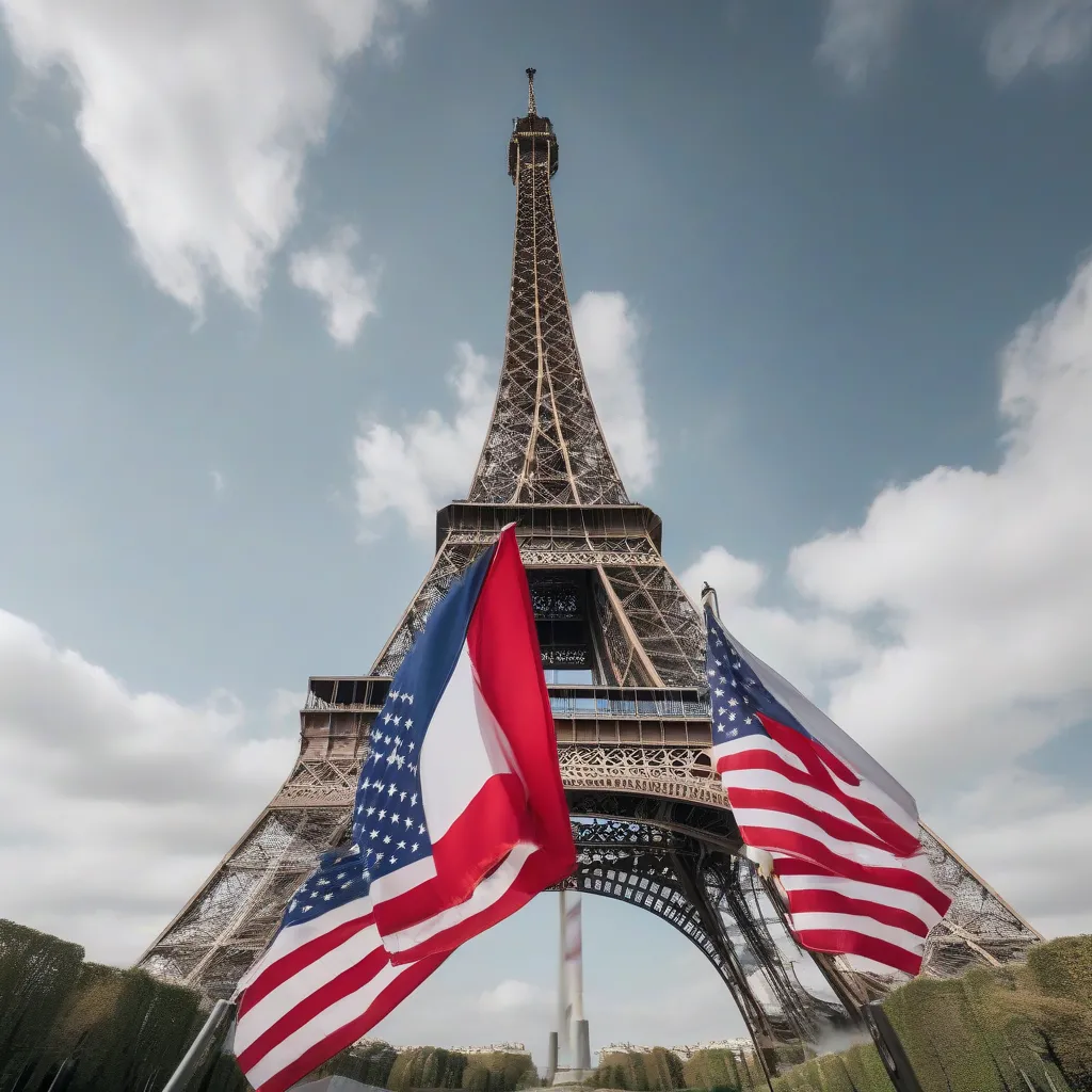 Eiffel Tower with flags