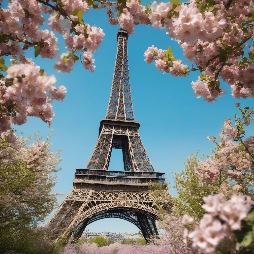 Eiffel Tower with Spring Flowers