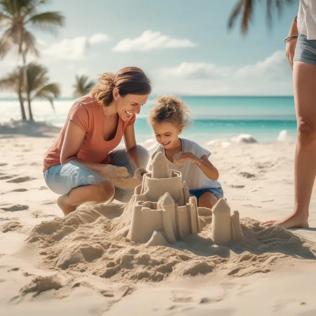 A family playing on a beautiful Mexican beach