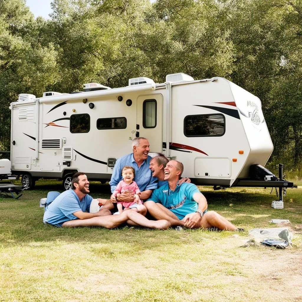 Family Enjoying Vacation in their rented Travel Trailer