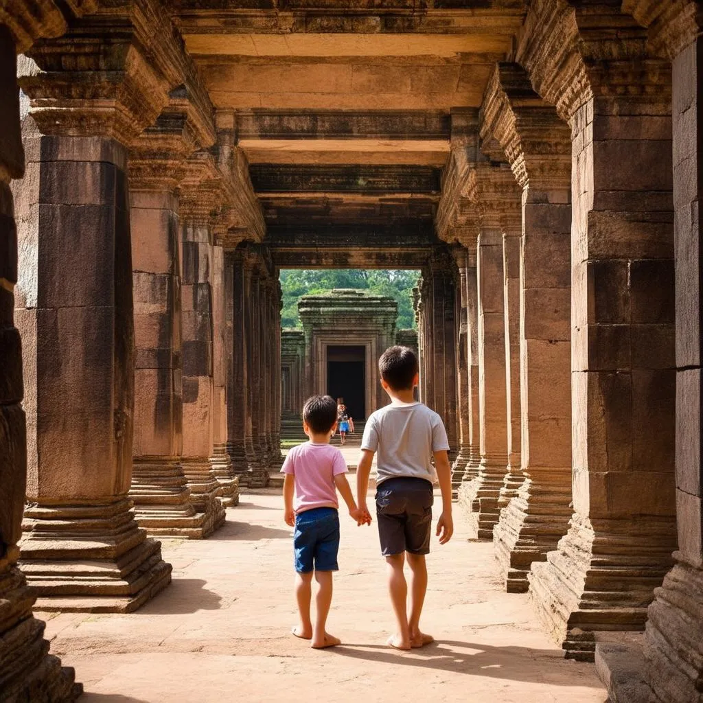 Family Exploring Angkor Wat