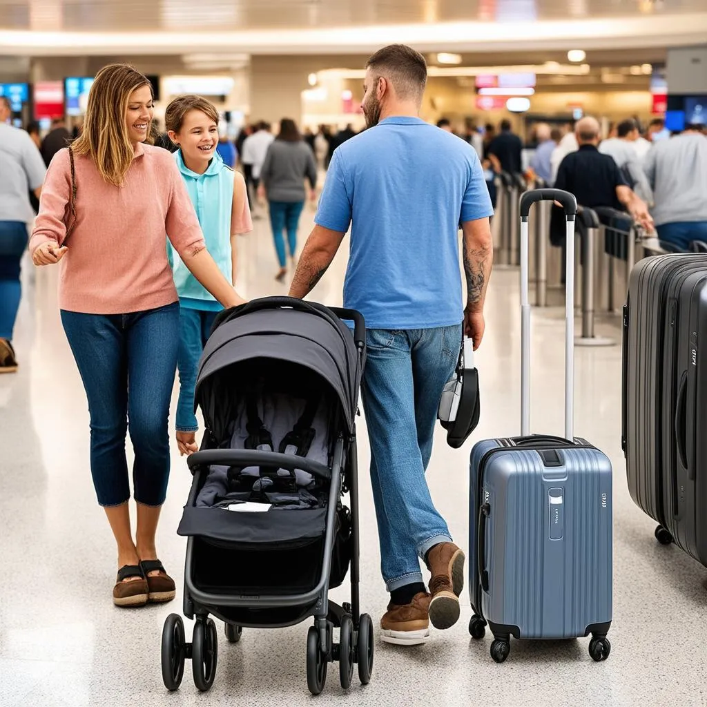 Family Navigating Airport with Nuna Travel System