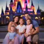 Family Smiling in front of Cinderella's Castle at Magic Kingdom