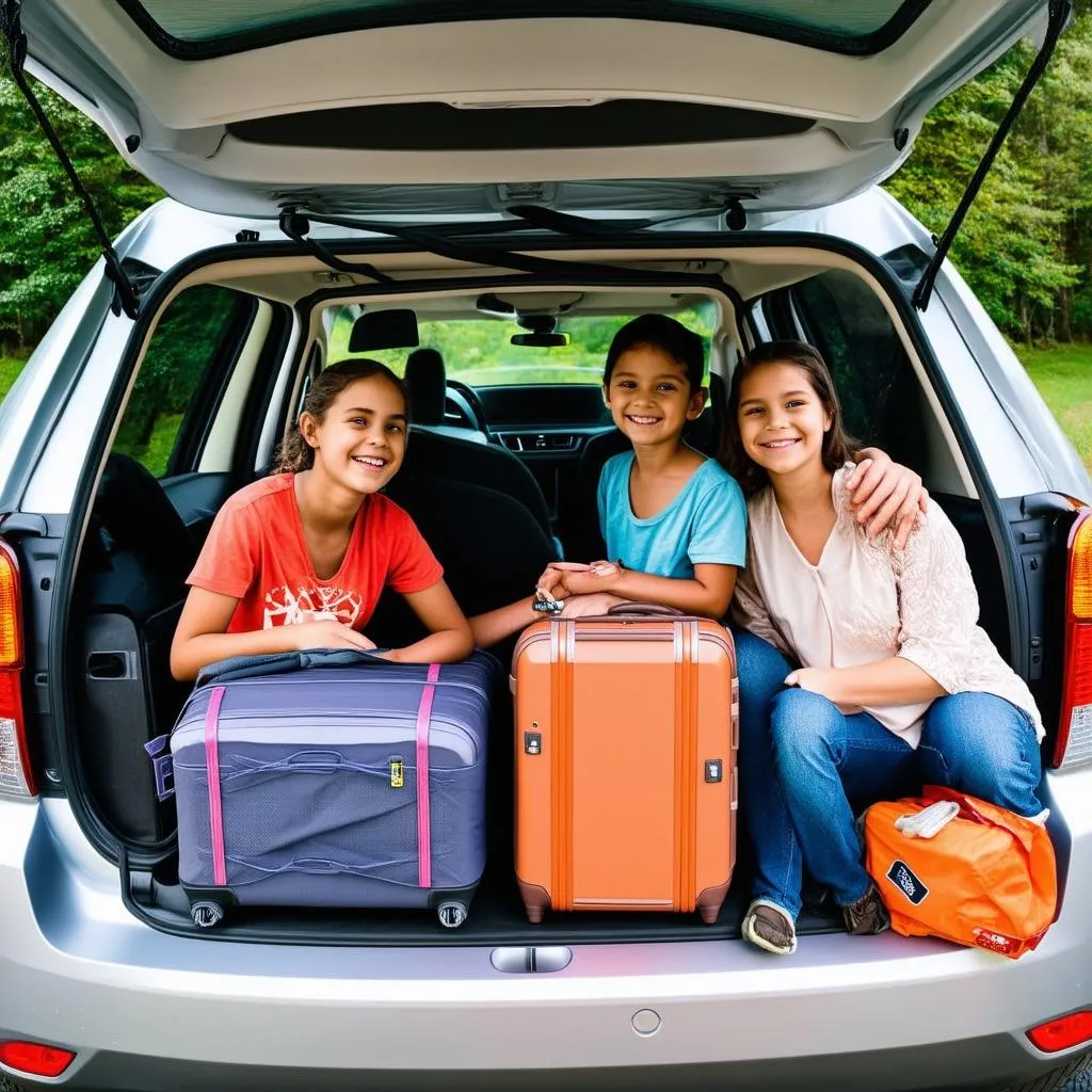 Family Packing Car for Road Trip