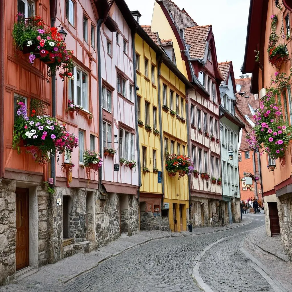 A picturesque German street with traditional architecture