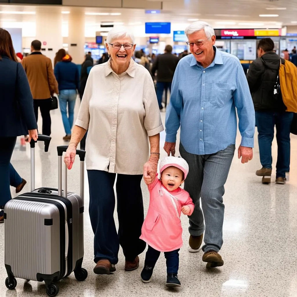 Grandparents and Grandchild at Airport