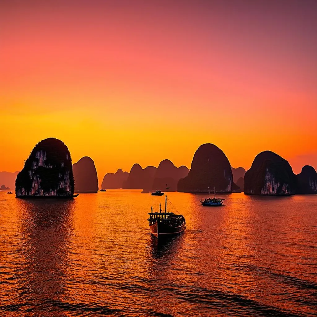 Spectacular Sunset over Ha Long Bay