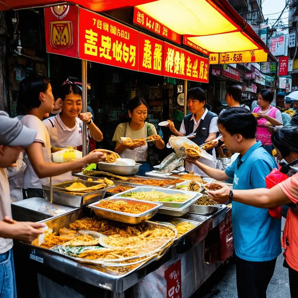 Enjoying street food in Hanoi