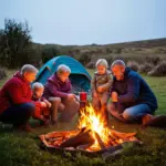 Irish Traveller Family Gathered at a Campsite