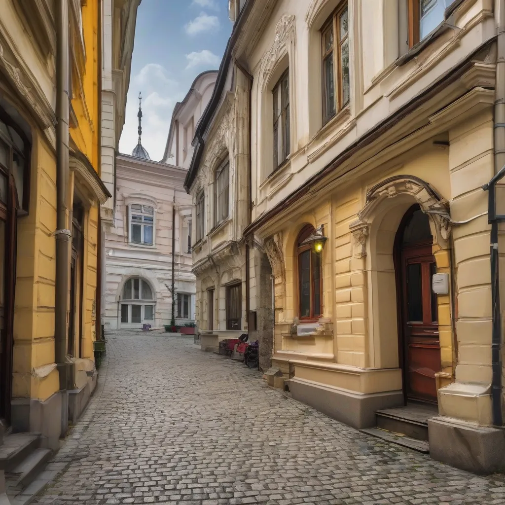 A narrow street in the historic Jewish Quarter of Bucharest