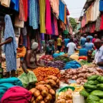 Bustling street market in Lagos, Nigeria