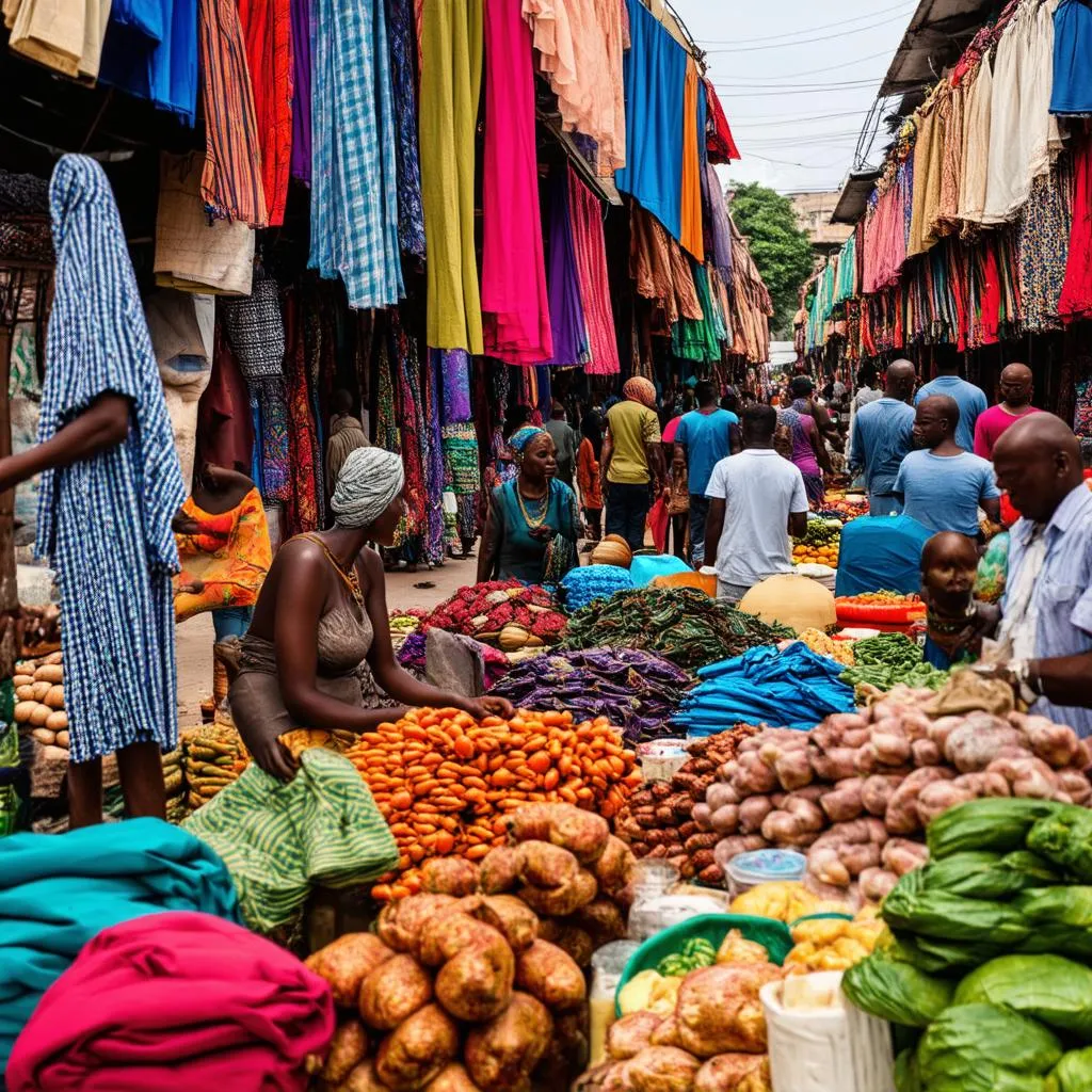 Bustling street market in Lagos, Nigeria