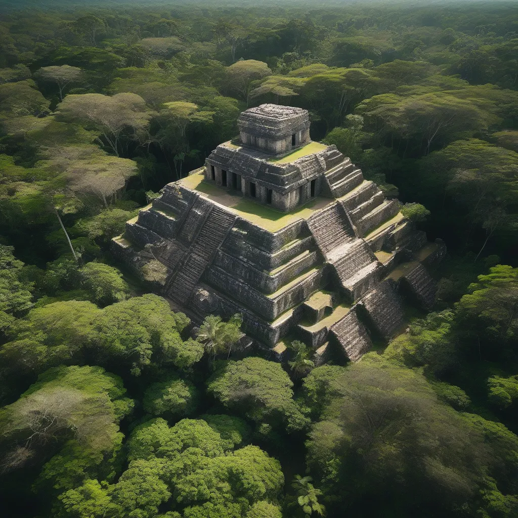 Ancient Mayan Ruins Surrounded by Lush Jungle