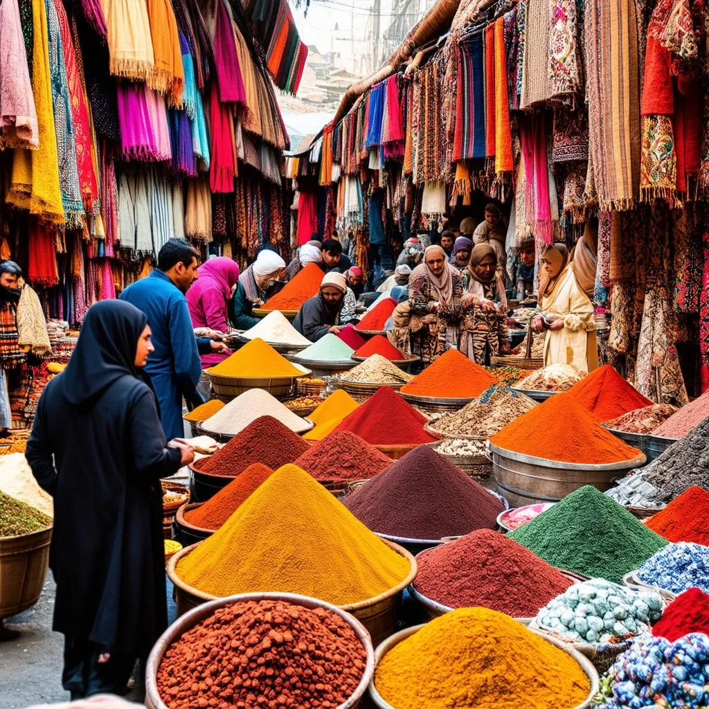 Bustling marketplace in Morocco