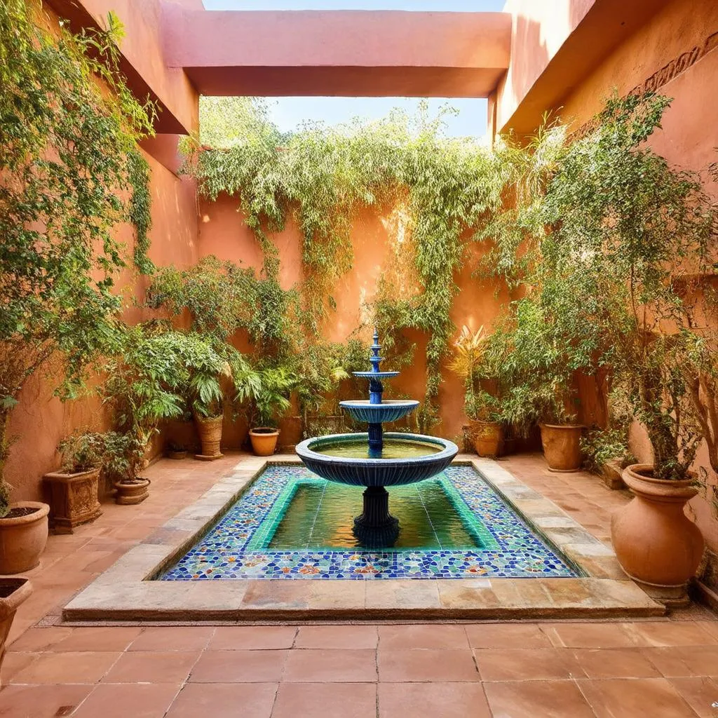 Peaceful courtyard of a traditional Moroccan riad