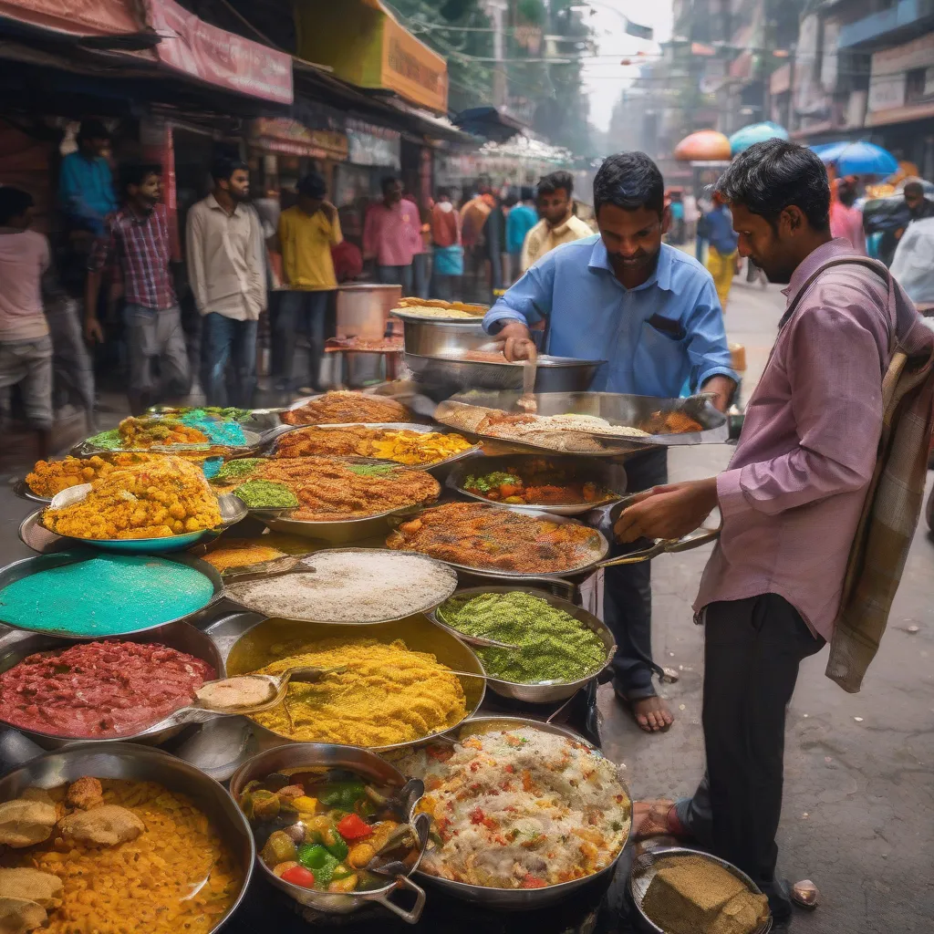 A colorful display of Indian street food