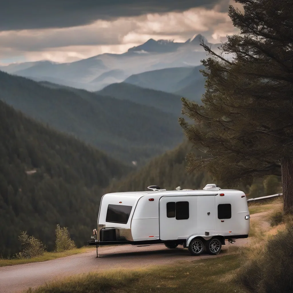 Oliver Travel Trailer parked in the mountains