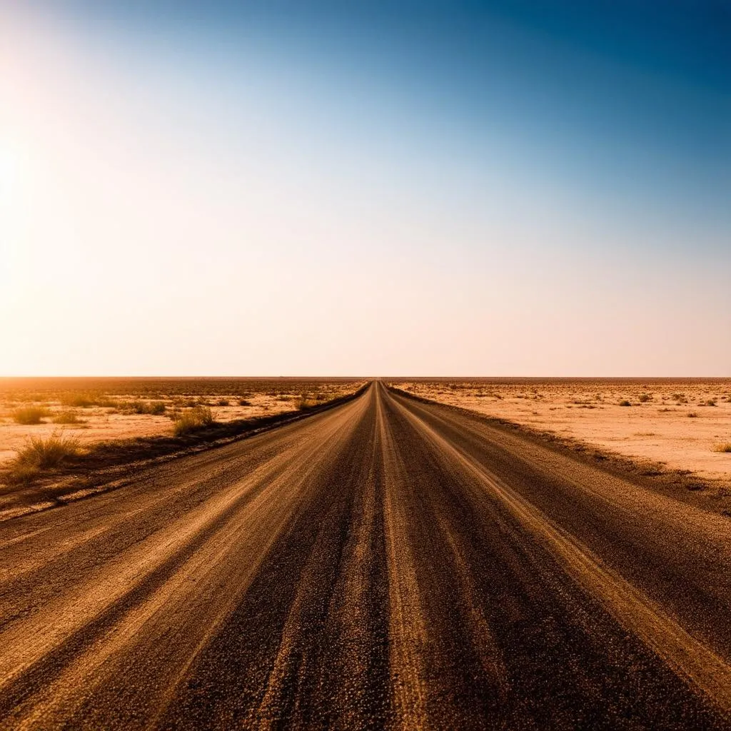 An open road in the desert, leading towards the horizon, mirroring the journey of life and the allure of the unknown.