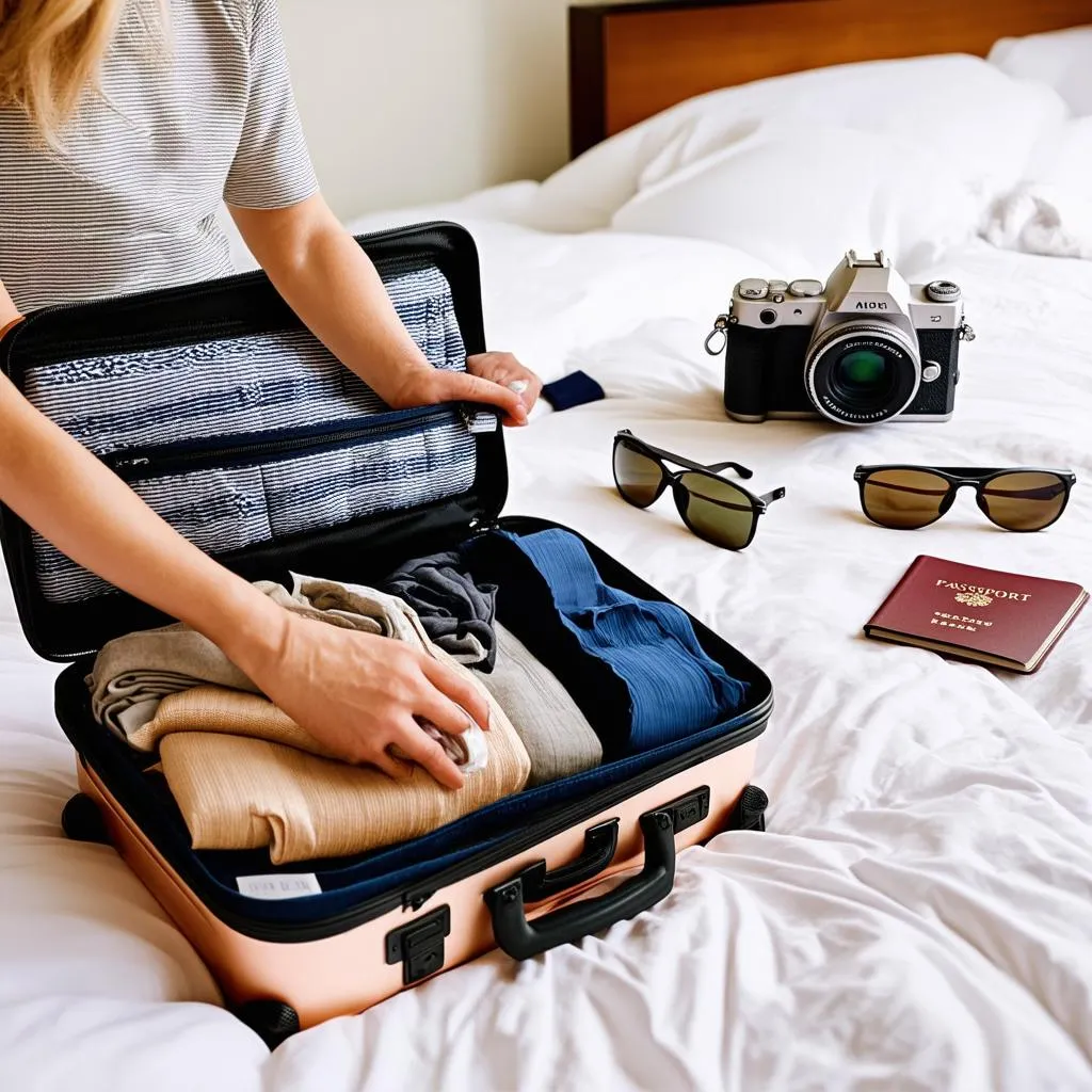 Woman packing a suitcase