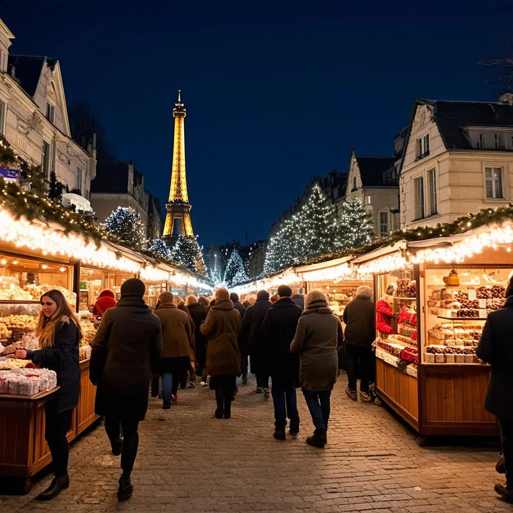 Paris Christmas Market at Night