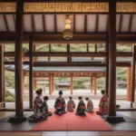 Respectful Bowing at a Japanese Temple