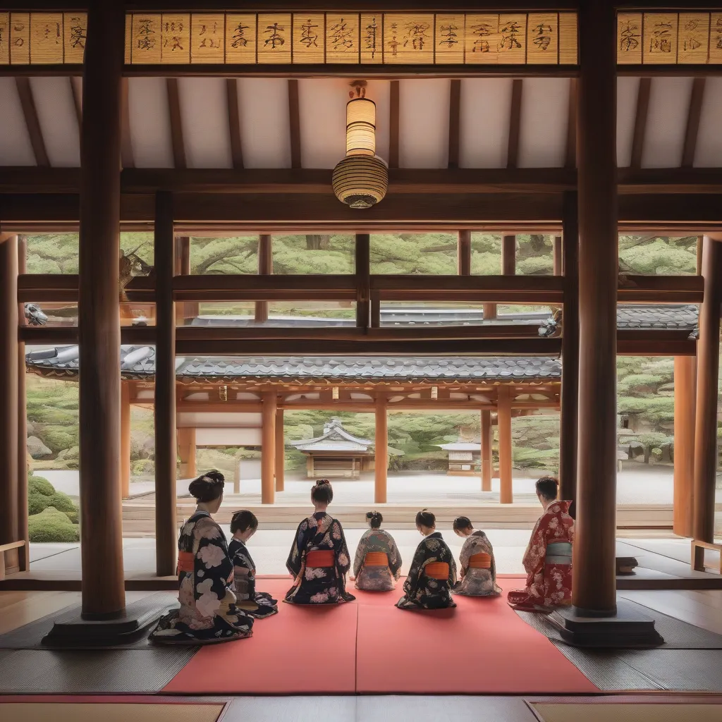 Respectful Bowing at a Japanese Temple