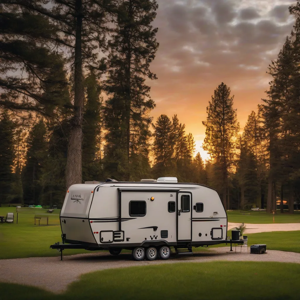 Rockwood Travel Trailer Parked in a Scenic Campground